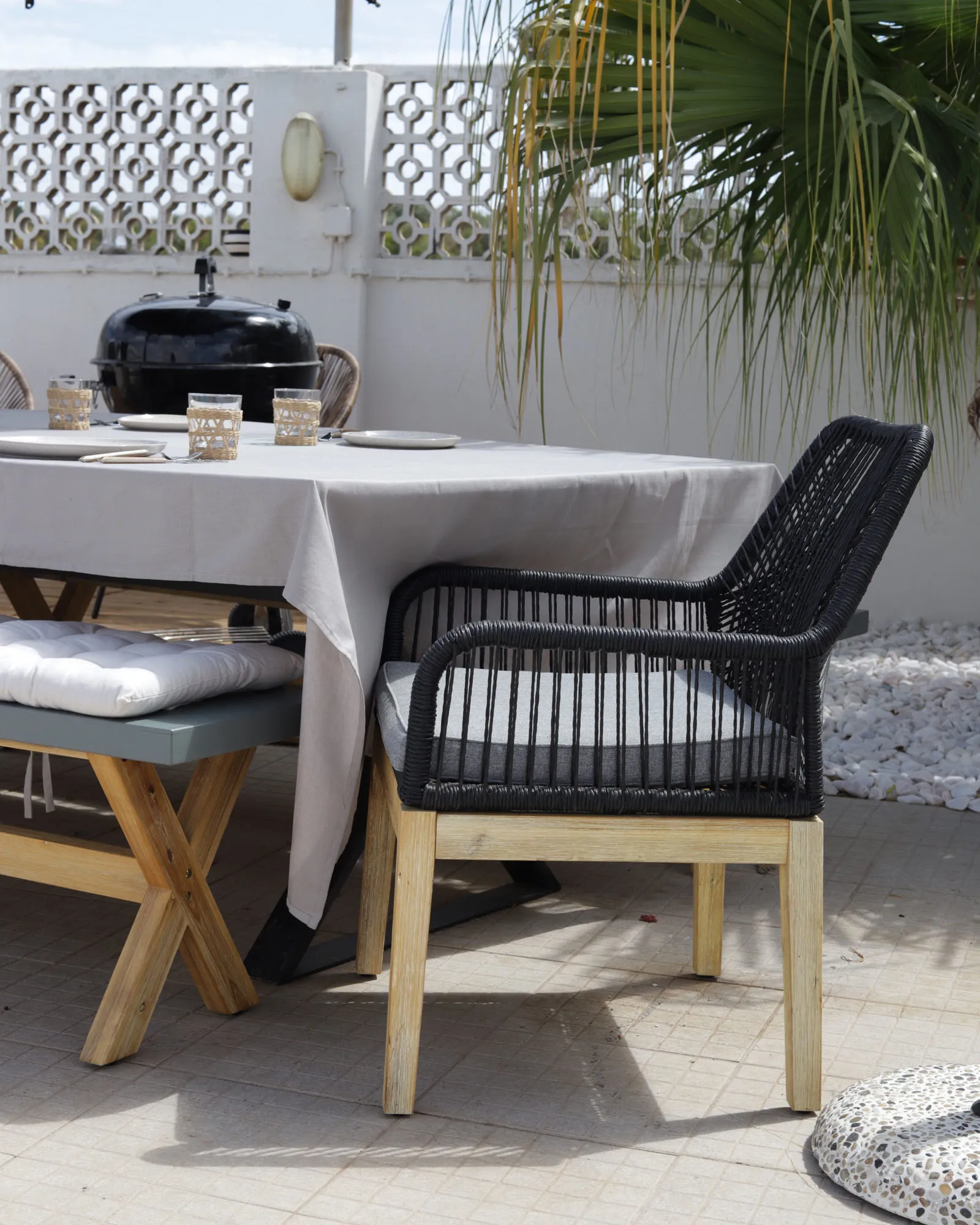 Tuinset 6-zits OLBIA met kussens Beton Zwart