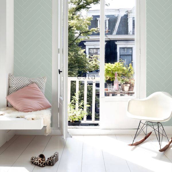 Estahome Visgraat Motief Behang II - 0,53 x 10,05 m - Donkergroen