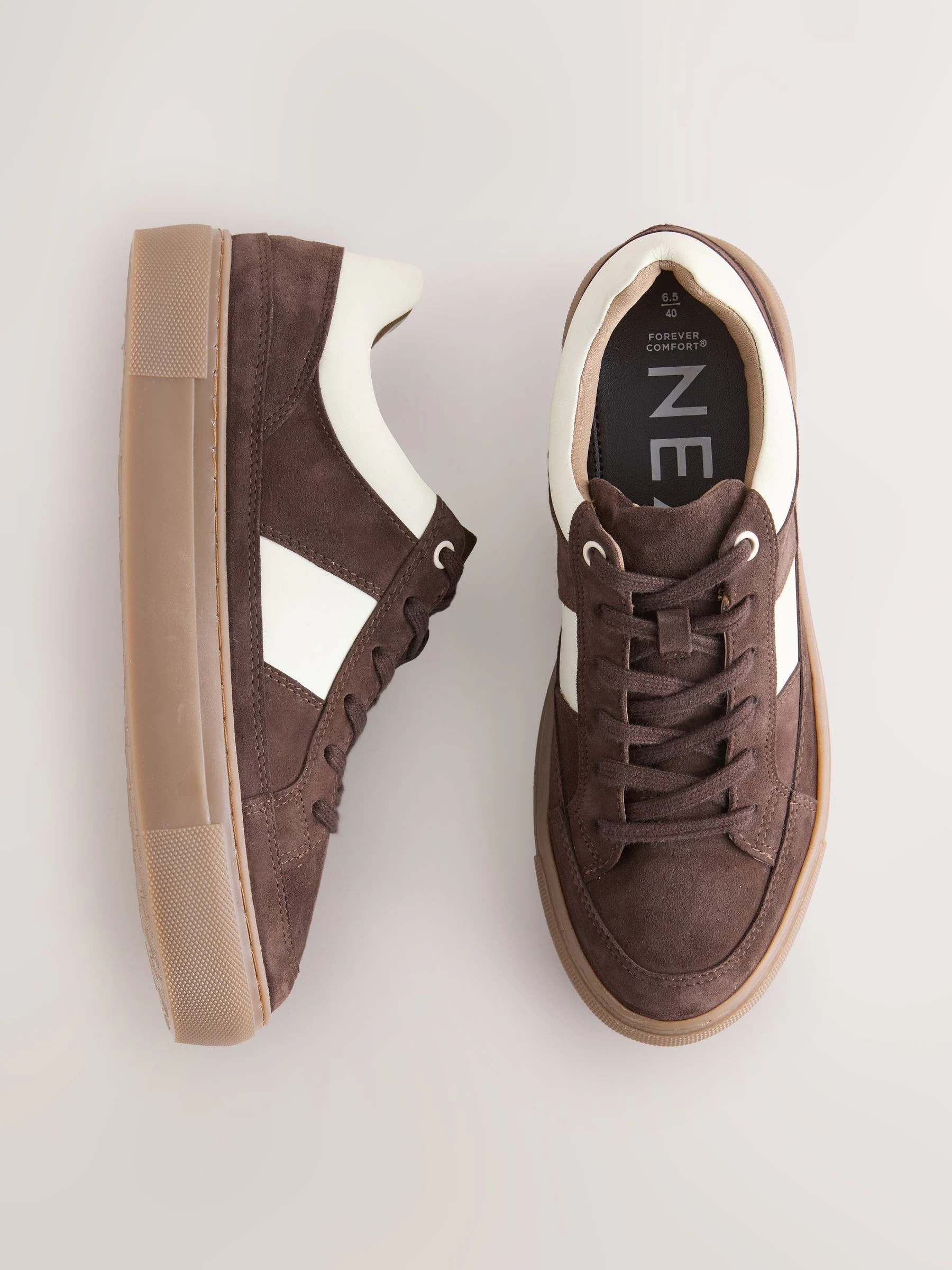 Chocoladebruin suède - Forever Comfort® Leather Chunky Side Stripe Lace Up Trainers