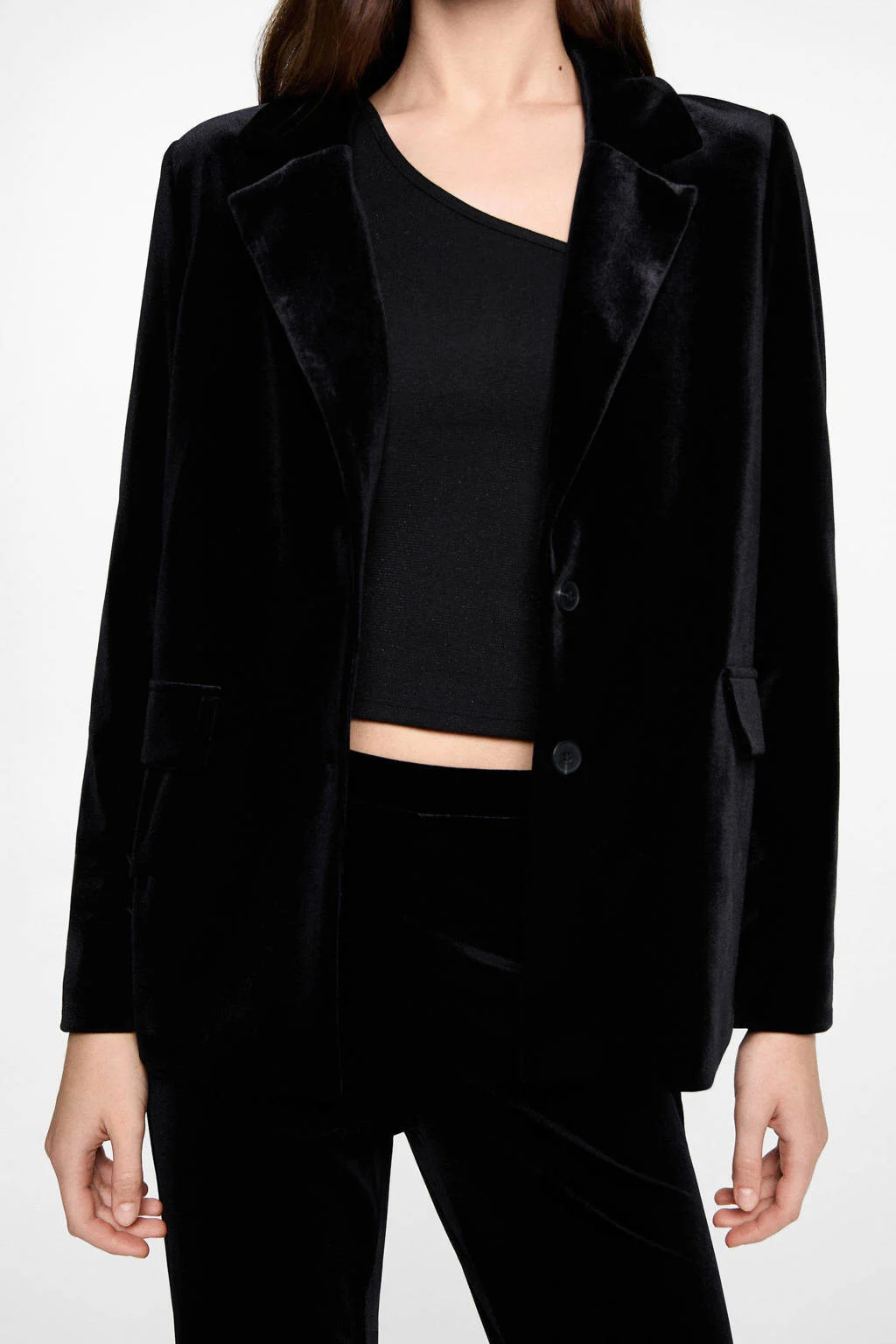 MANGO TEEN regular fit fluwelen blazer zwart