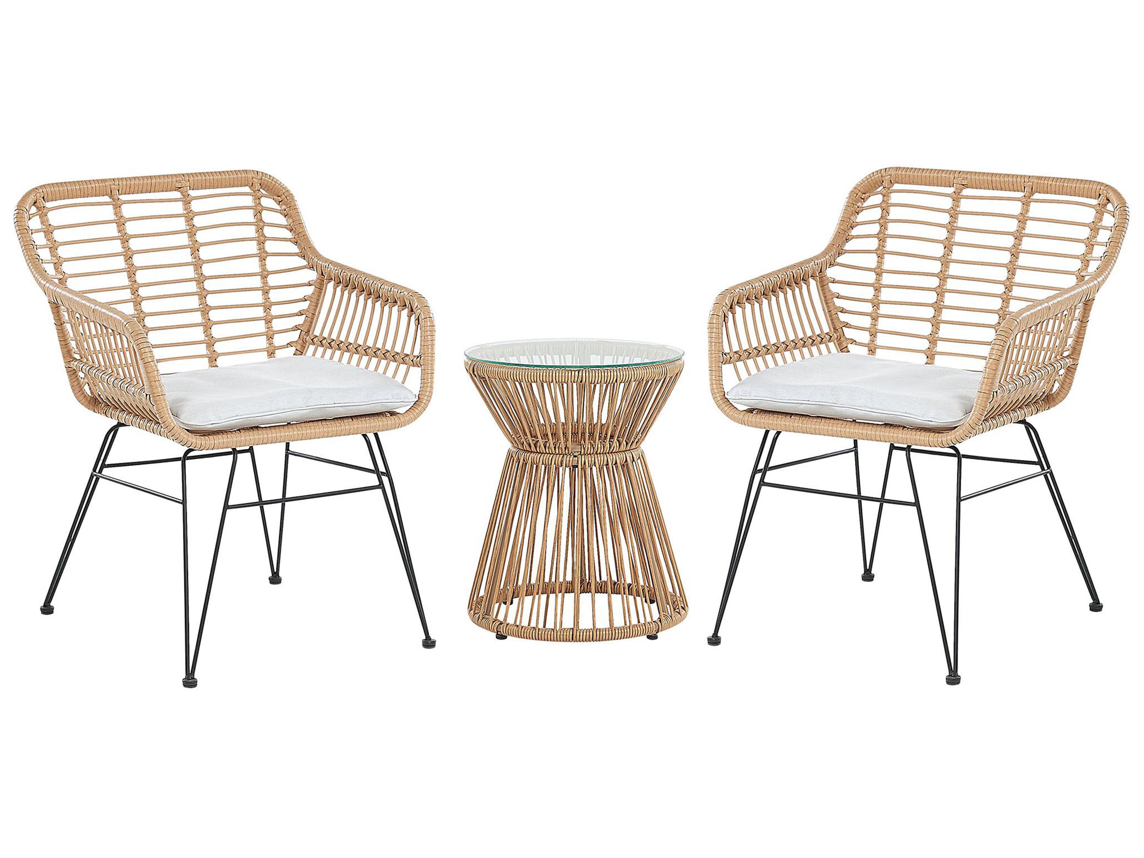Bistroset met kussens TRESTINA PE rotan Lichtbruin