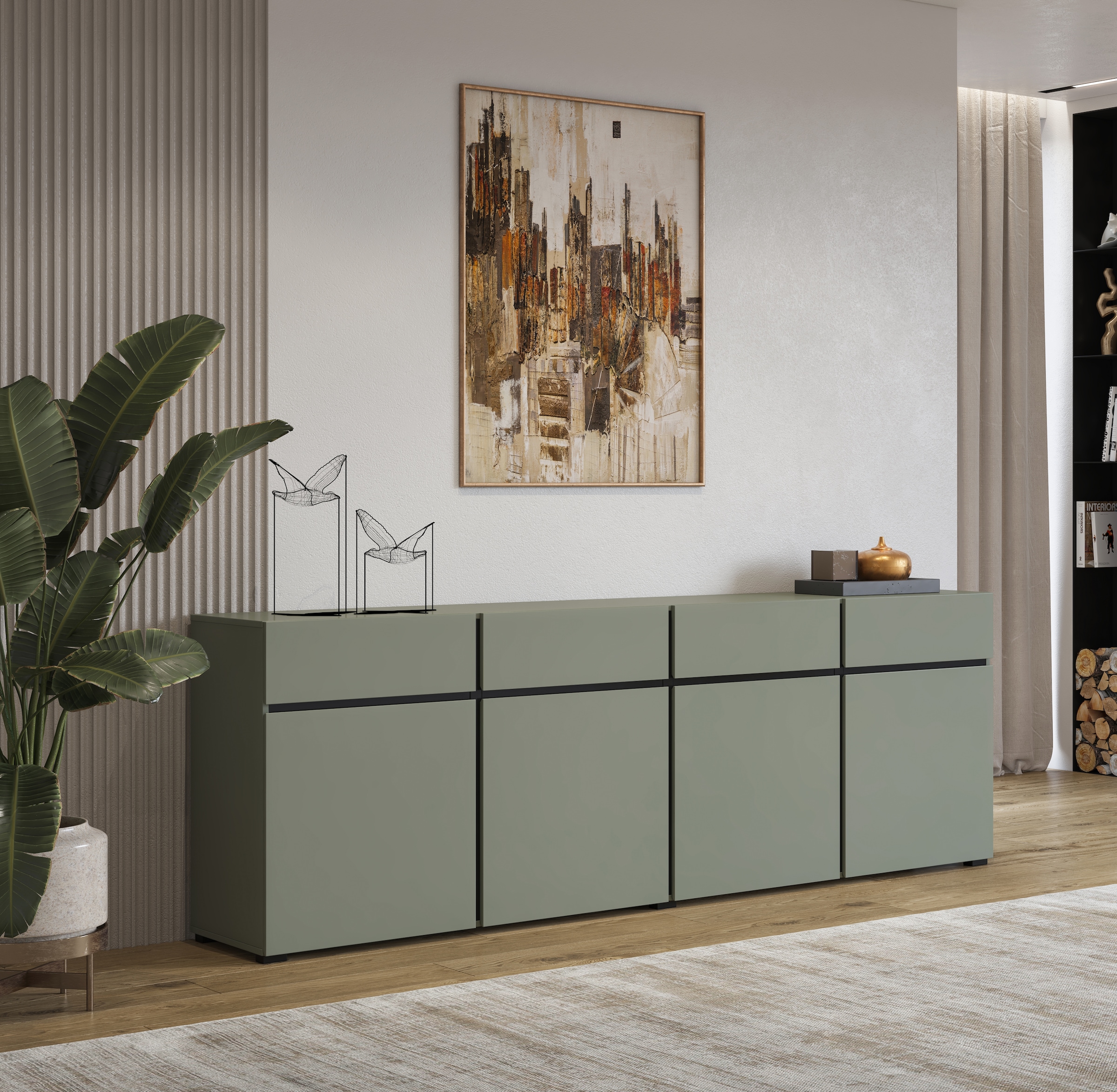 INOSIGN Sideboard »Cross,Breite 225 cm, moderne grifflose Kommode,4 Türen/4 Schubkästen« Schubladenschrank mit viel Stauraum, Einlegeböden verstellbar