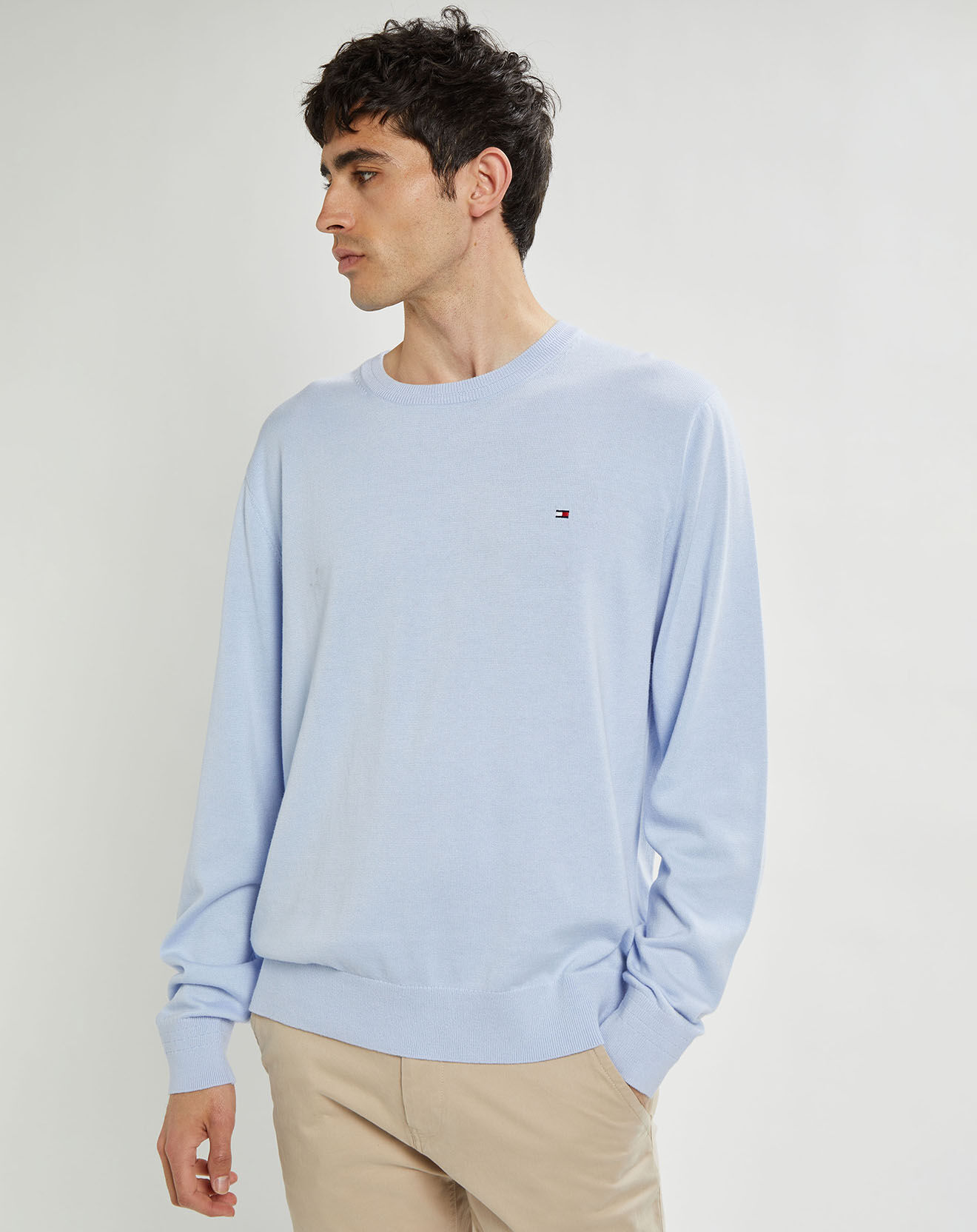 Tommy Hilfiger Pull en Coton Bio & Soie bleu clair