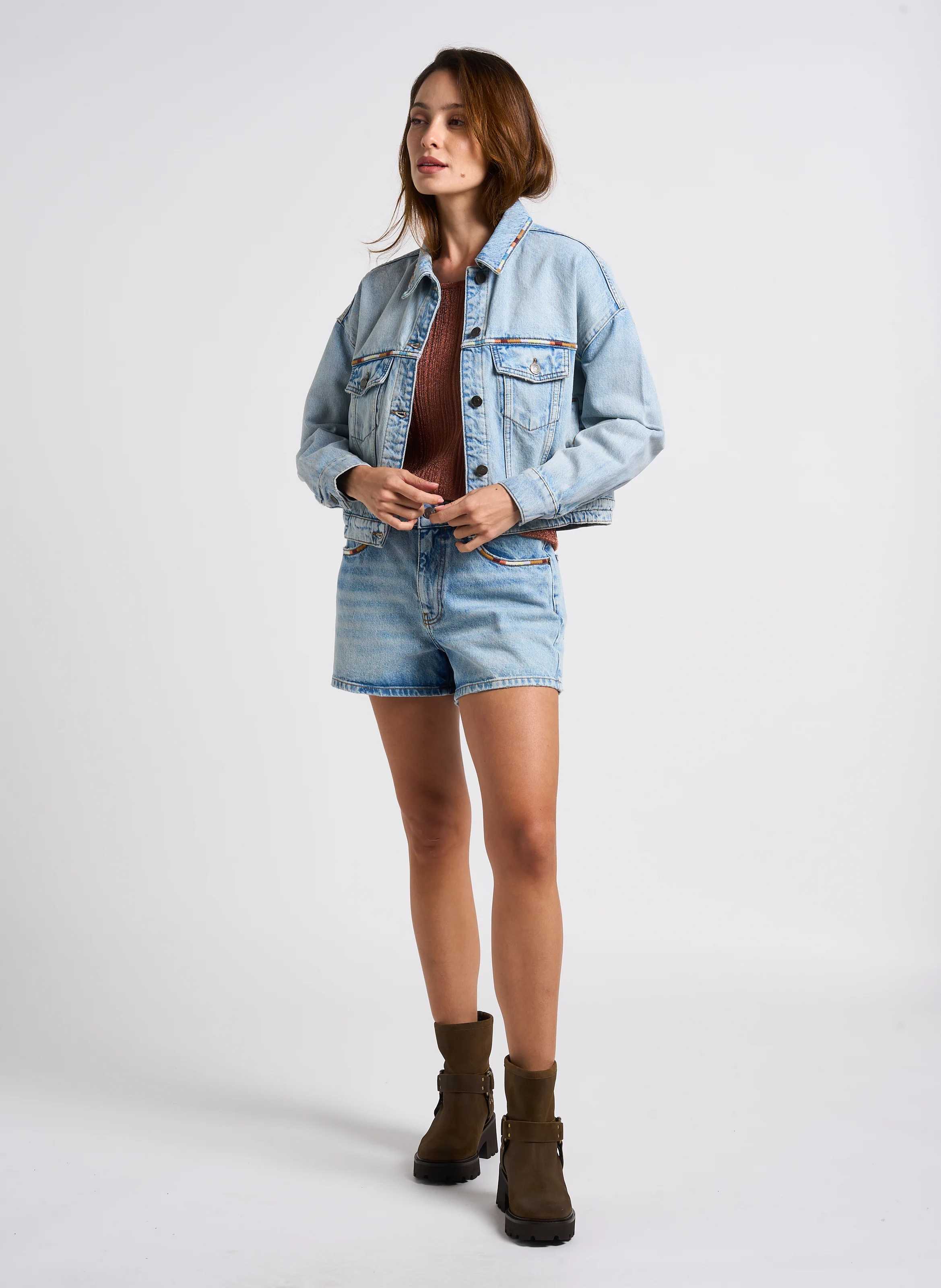 FEGOR - Short droit en coton | Bleu