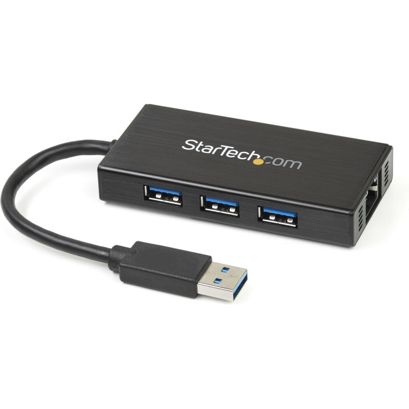 StarTech.com Hub USB 3.0 (5Gbps) portable à 3 ports avec câble intégré plus Gigabit Ethernet - Aluminium