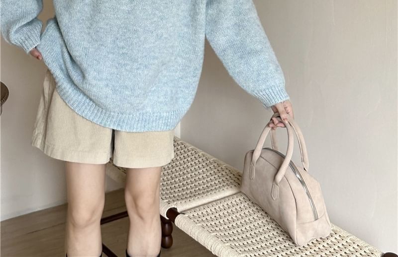 Beaustreet - Ronde hals effen oversized gebreide trui