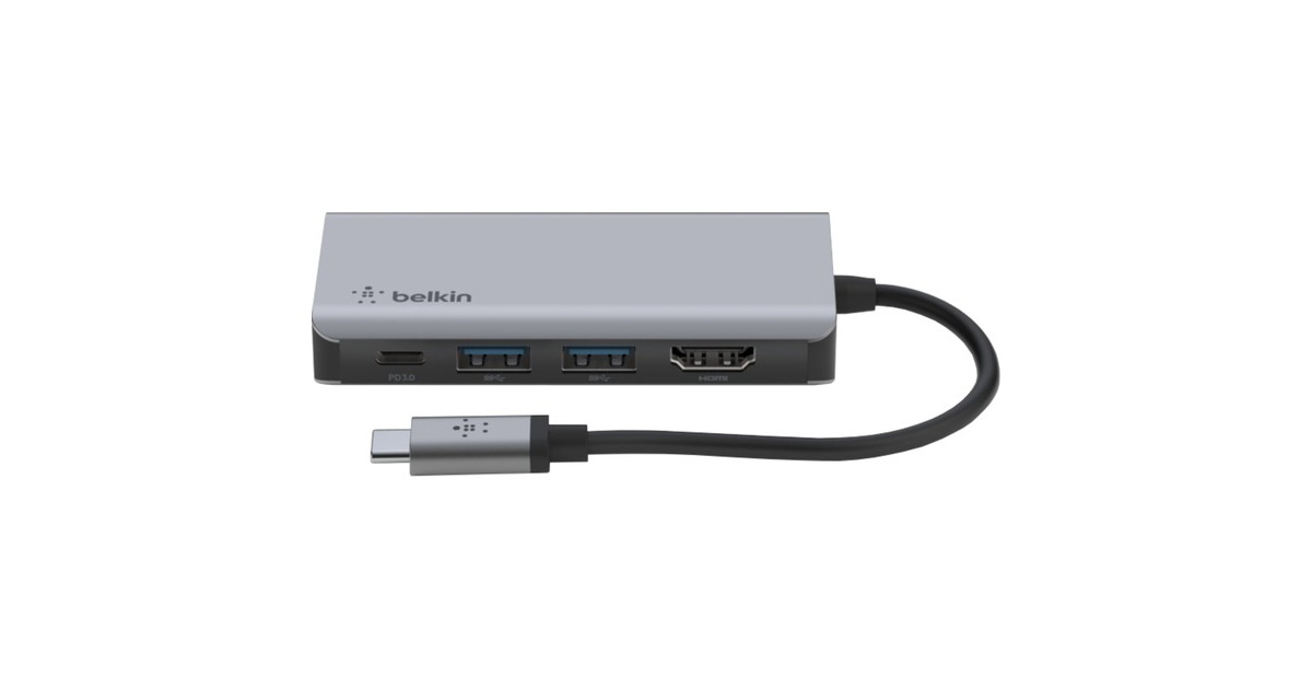 BelkinCONNECT Meerpoorts 4-in-1 USB-C dockingstation  (Grijs/zwart)