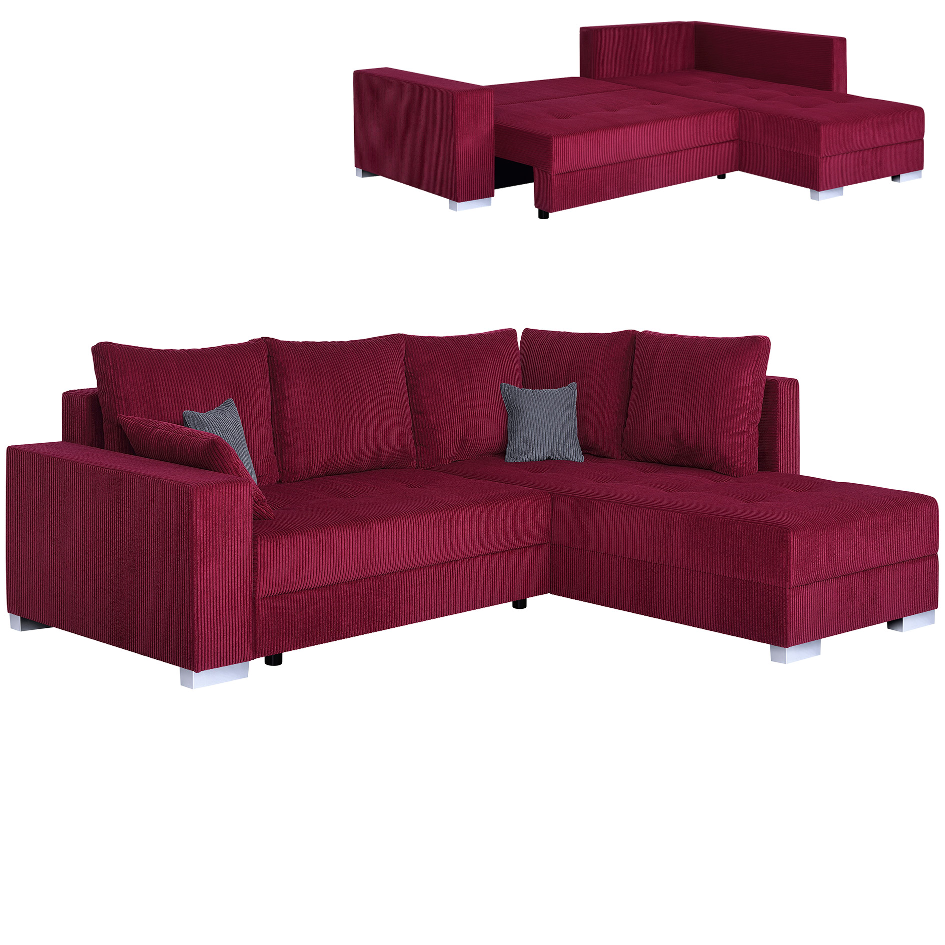Ecksofa - red - Cord - Liegefunktion - beidseitig montierbar