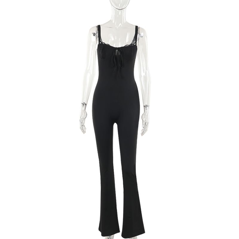 Caarnil - Spaghettibandjes V-hals jumpsuit met wijde pijpen