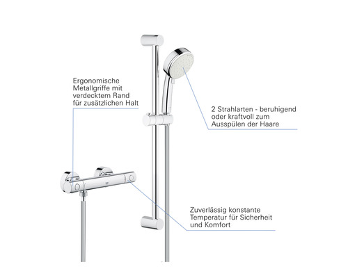 GROHE Grohtherm 800 Cosmopolitan douchekraanset met thermostaat, 62 cm douchestanglengte, chroom, 34768000