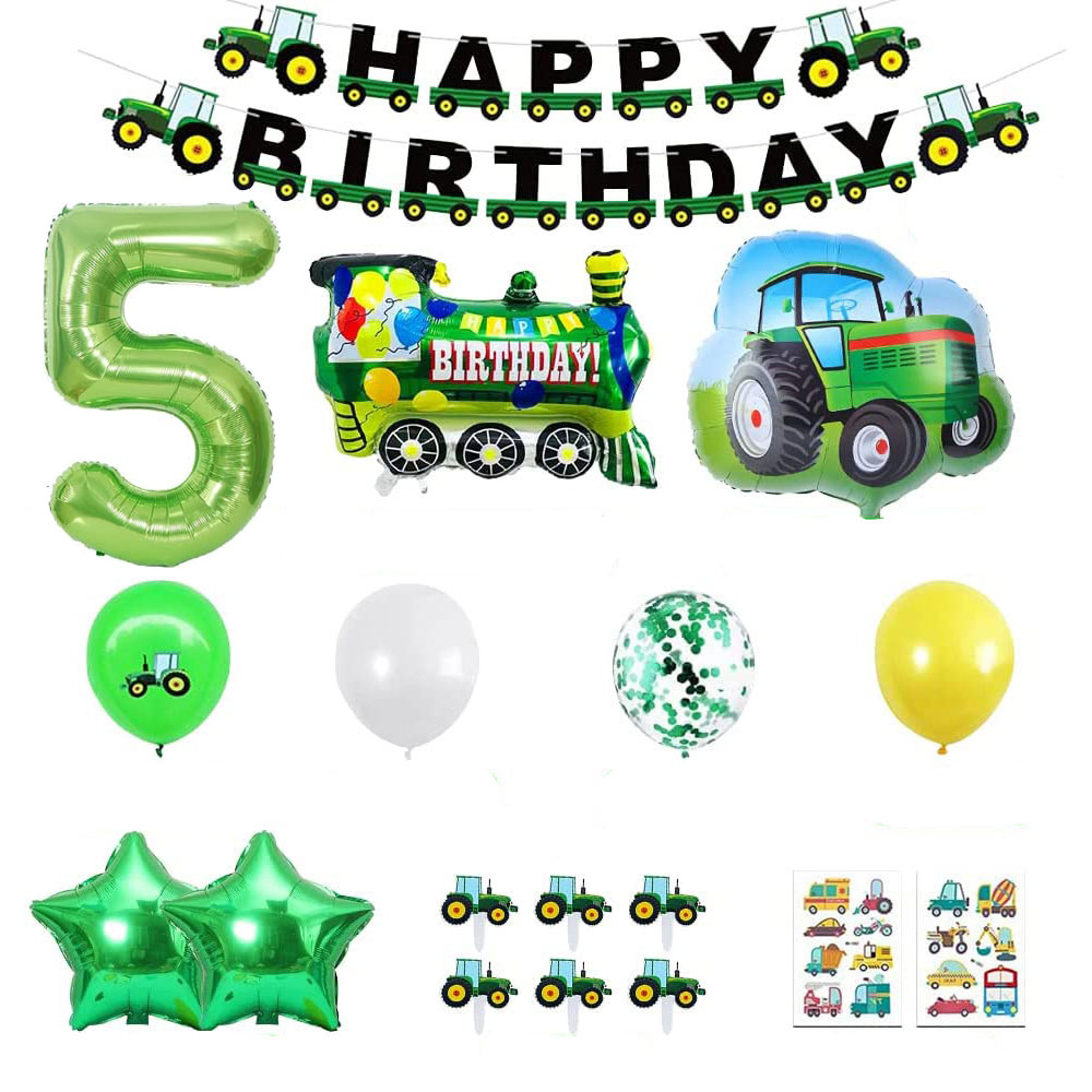 (66-tlg. Set) Zahlen Ballon Kinder Geburtstags Party Folienballon   Happy Birthday Girlande / Kuchenstecker - Zahl 5 / Fahrzeuge