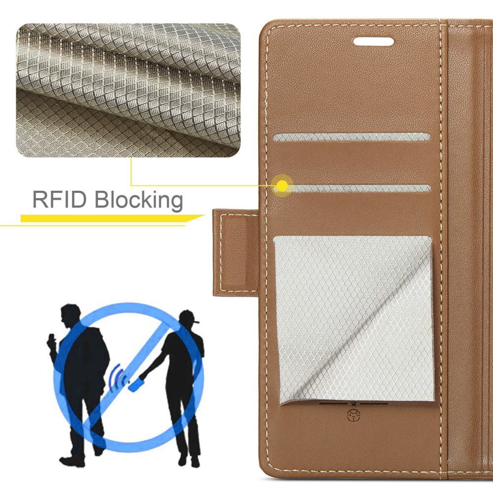 Samsung Galaxy A55 Leder Tasche Flip Wallet Etui mit Kartenfächern Litchi Look (RFID Schutz) - Braun