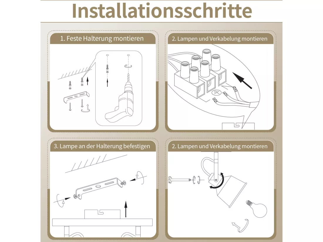 NETTLIFE Spot de Plafond 3 Flammes Orientable à 350° Vintage E14 de conception de haute qualité en bois veiné
