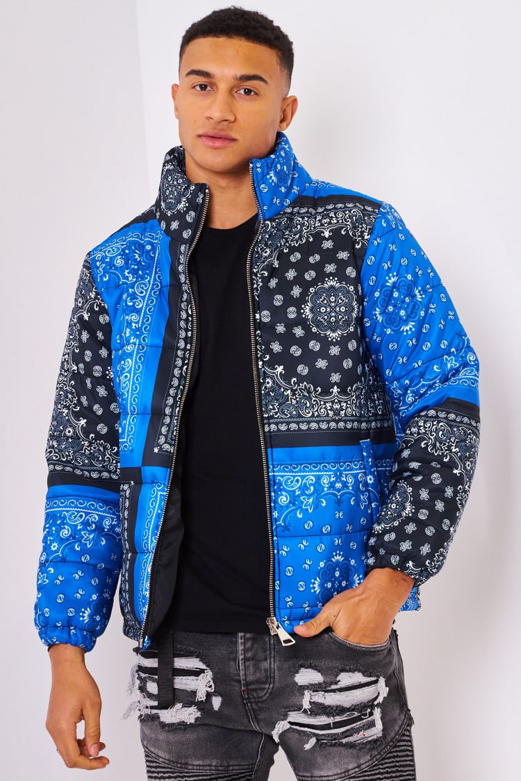 Doudoune noir/bleu imprimé bandana