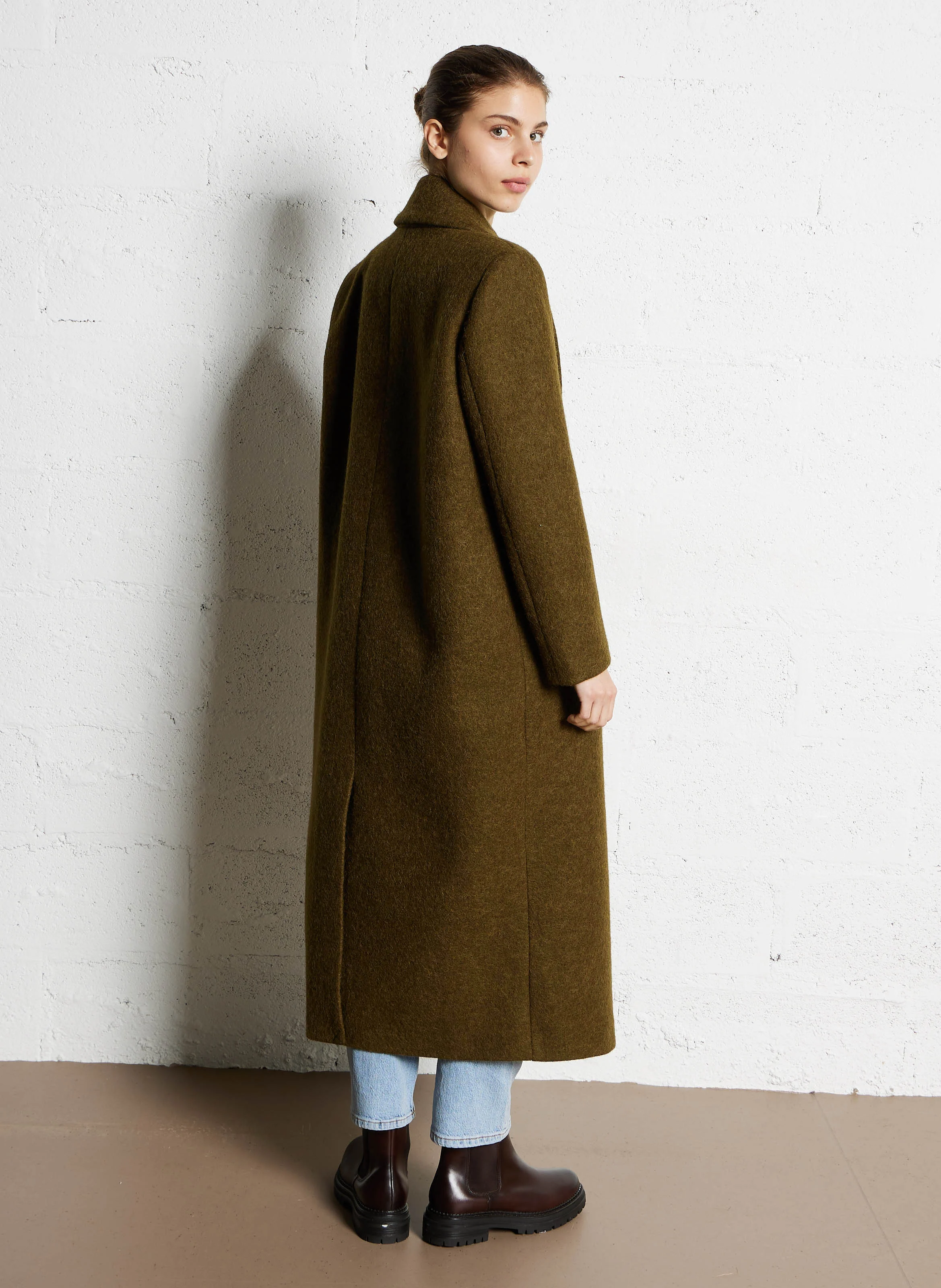 KOALA - Manteau long en laine mélangée| Kaki