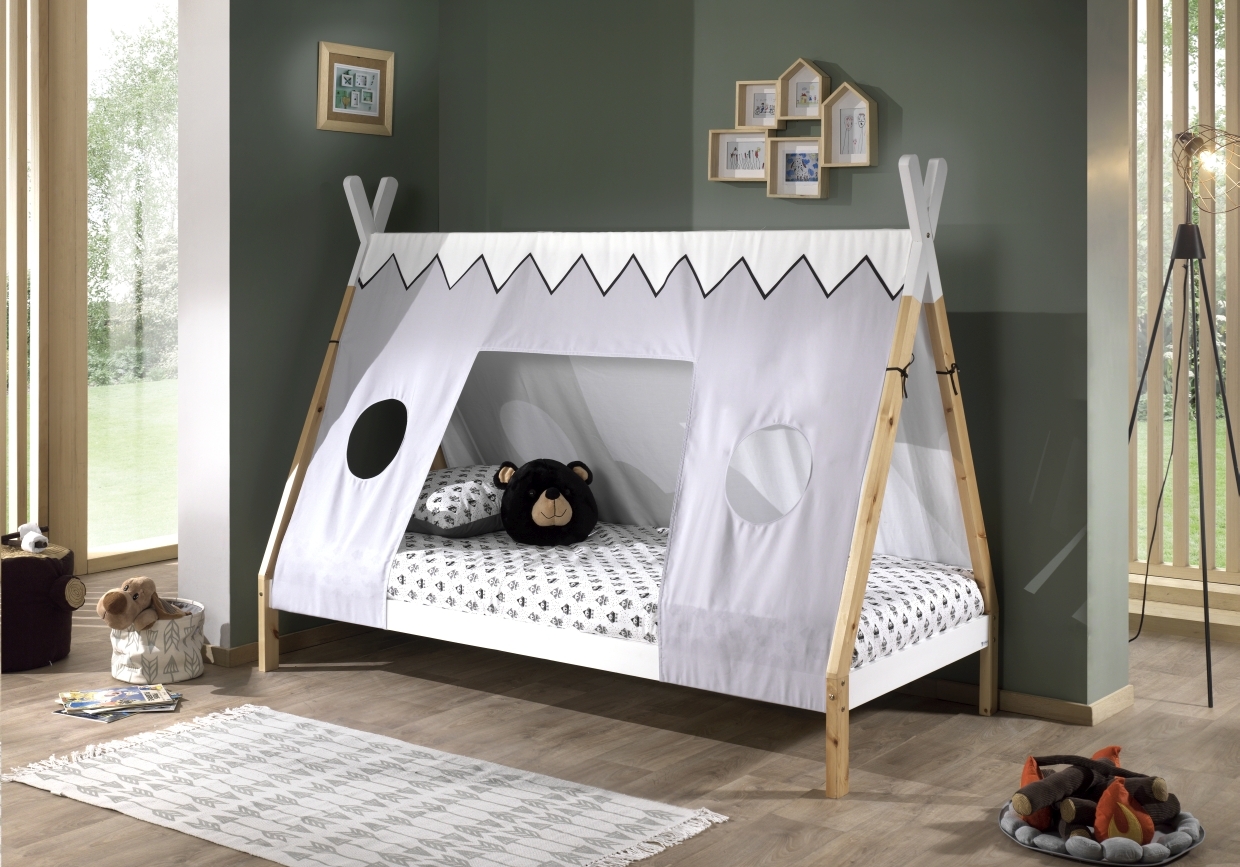 Tipi-Zelt-Bett - weiß - Kiefer- Textilzeltdach - 90x200 cm
