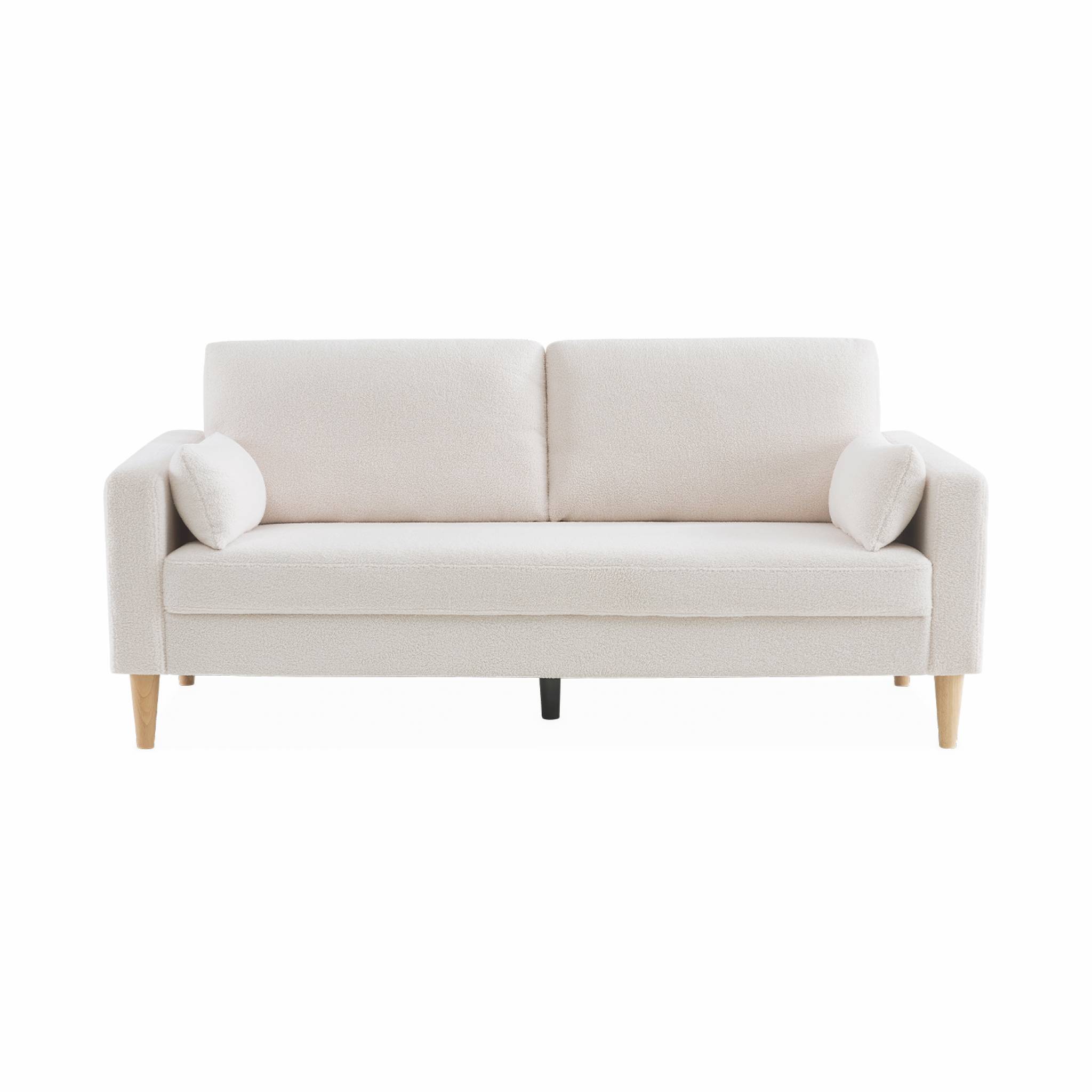 Canapé à bouclettes blanches - bjorn - canapé 3 places fixe droit pieds bois. Style scandinave