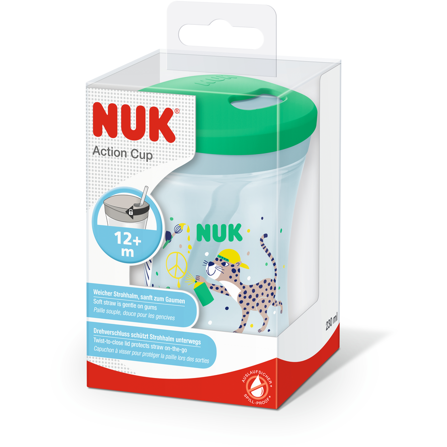 NUK Trinklernbecher Action Cup weicher Trinkhalm, auslaufsicher ab 12 Monaten grün