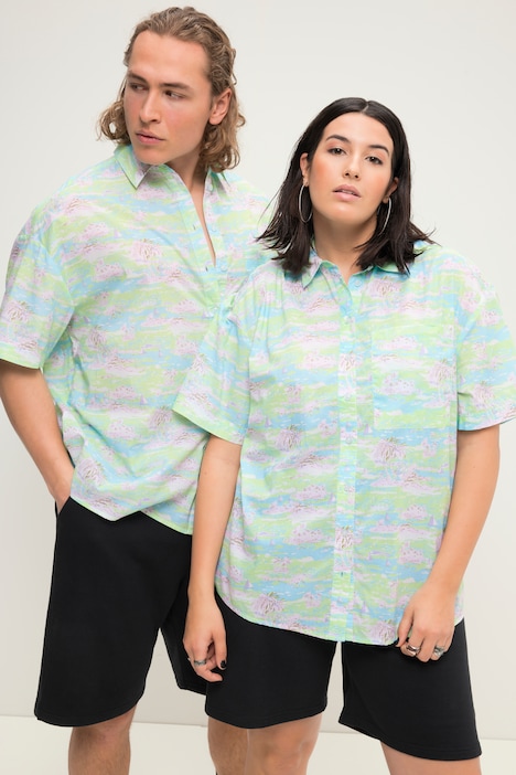 Hawaiihemd, oversized, Alloverprint, Hemdkragen, Halbarm, Unisex
