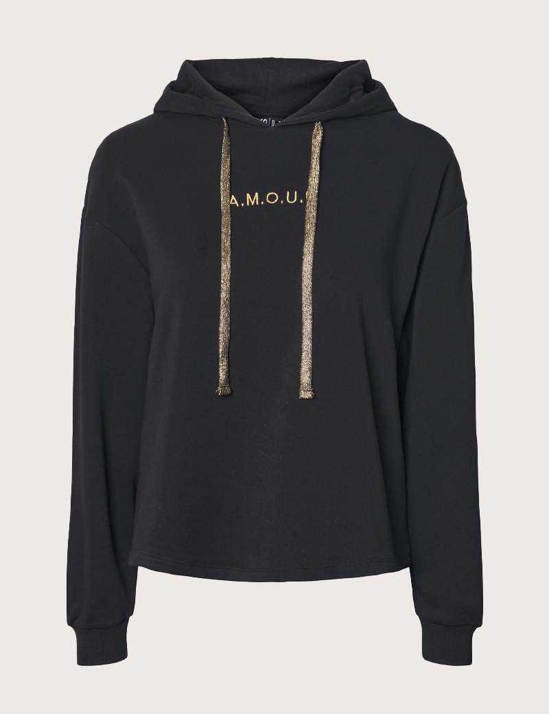 PIECES SWEAT CAPUCHE CHILLI AMOUR NOIR CORDONS DORÉS