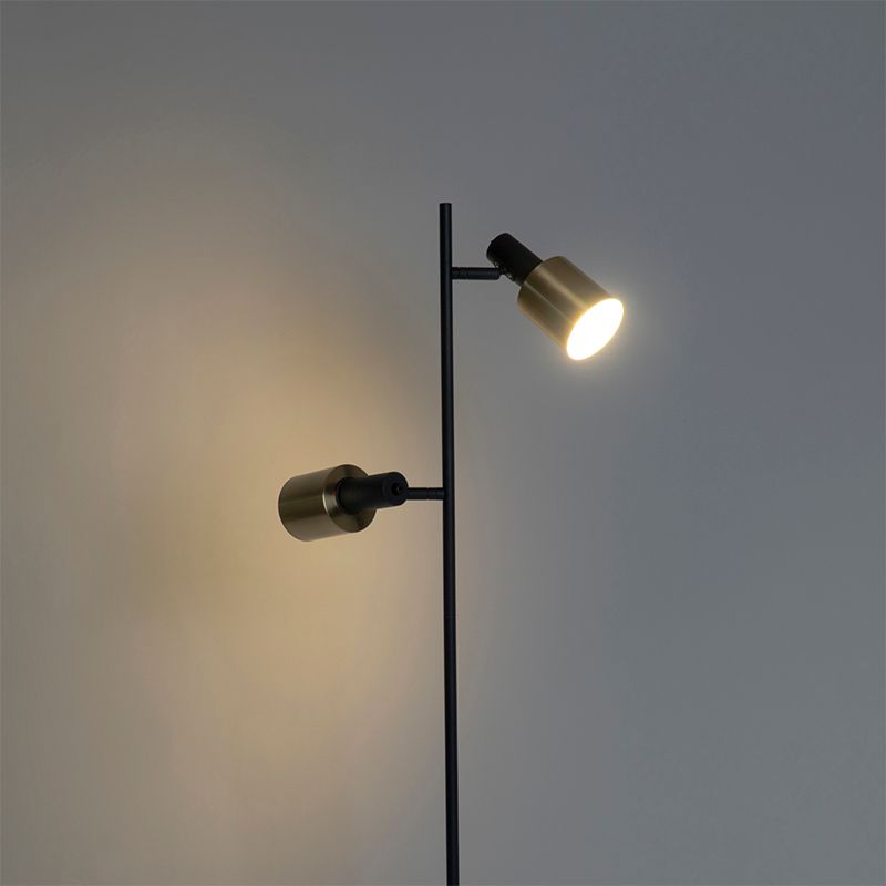 Design vloerlamp zwart met goud 2-lichts - Stijn