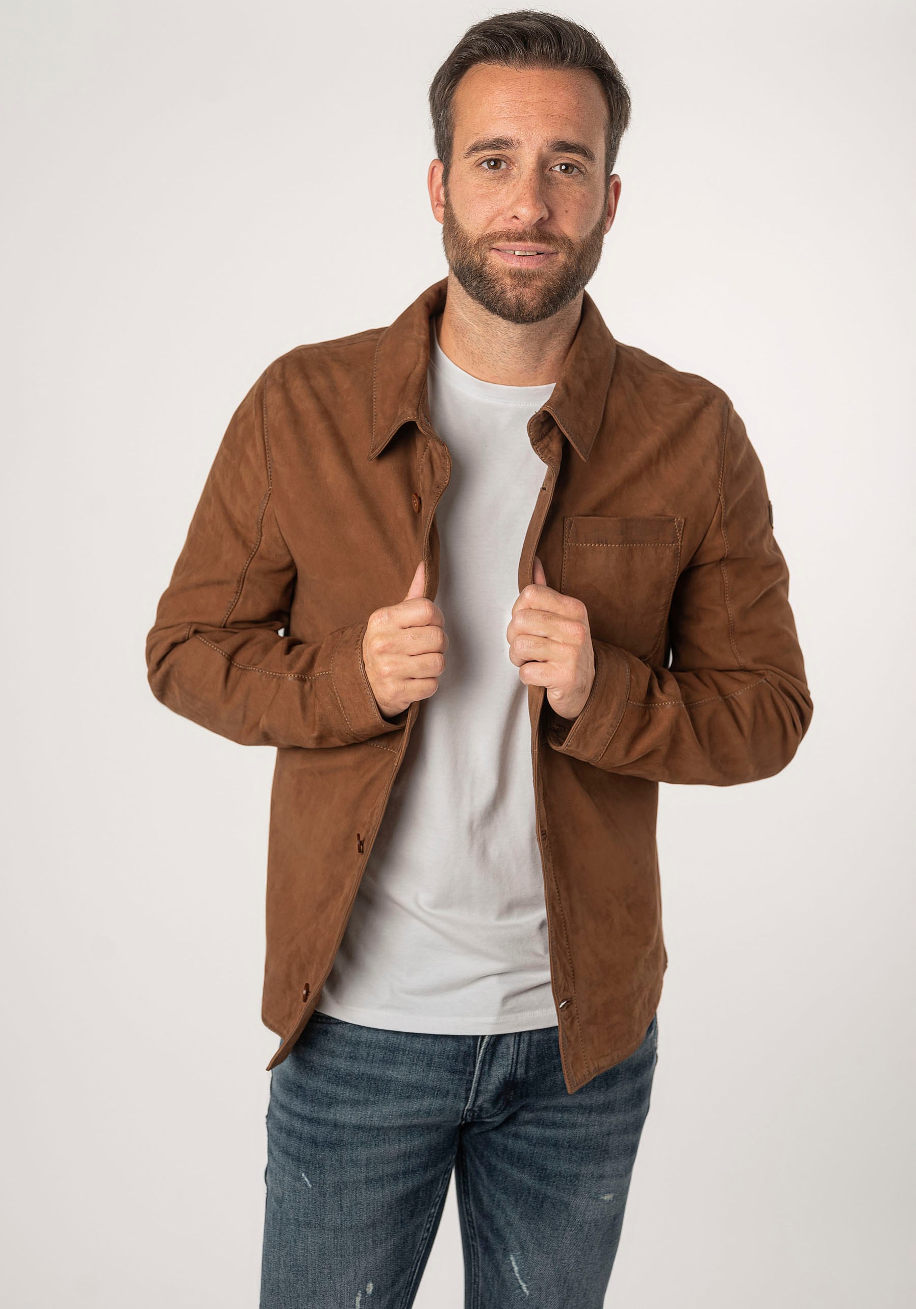 Mauritius Lederjacke »MMJemmo« mit Hemdblusenkragen, Knopfleiste