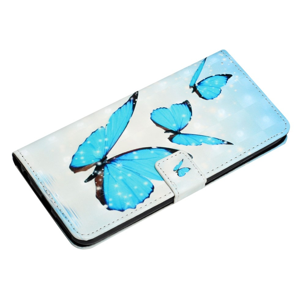 Samsung Galaxy S22 5G Leder Tasche mit Kartenfächern - Schmetterlinge (Blau)