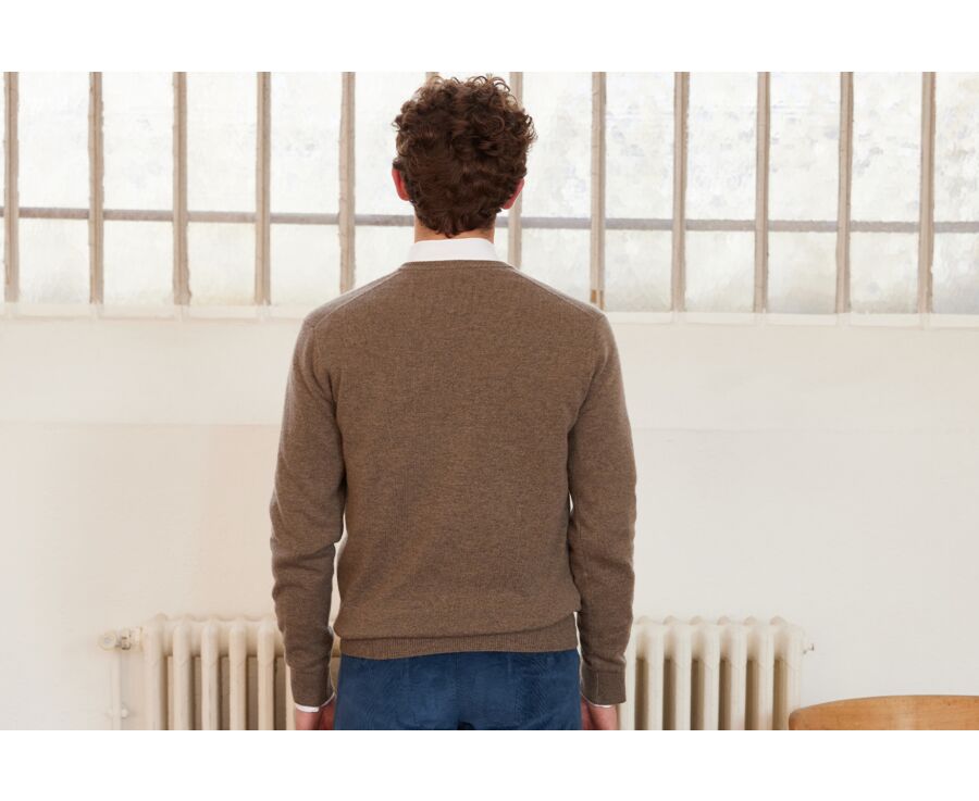 Pull col V homme laine Gris Taupe Chiné - ELIAN