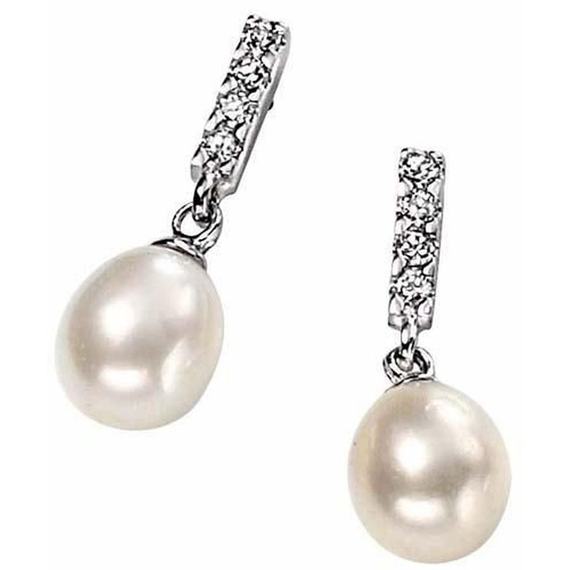 Boucle d'oreille perle et zirconia en argent 925/1000
