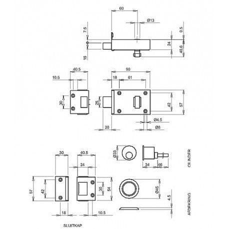 Lips Opleg cilinderslot met nachtschoot bruin 1758-2 rechts draaiend - 9858023