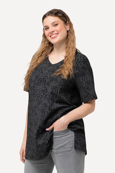 T-Shirt, Punkte, A-Linie, V-Ausschnitt, Halbarm