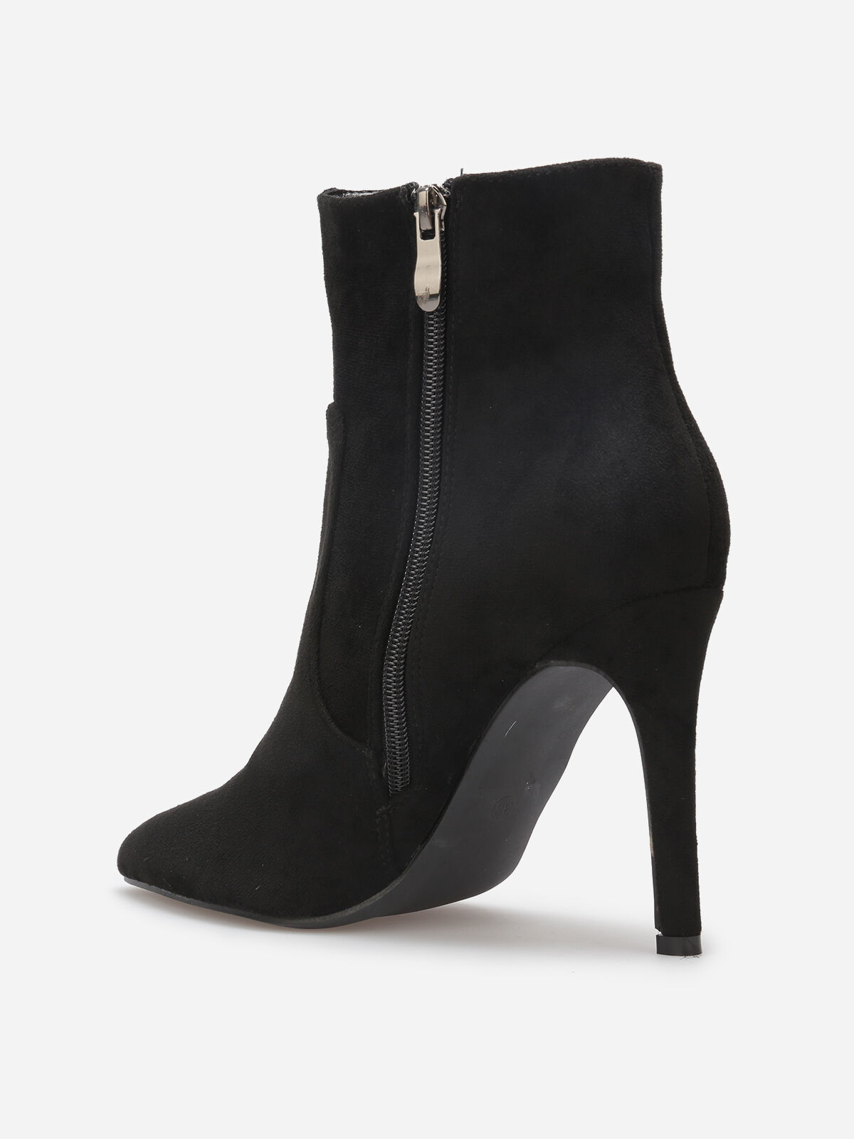Bottines pointues en suédine à talon aiguille- Noir