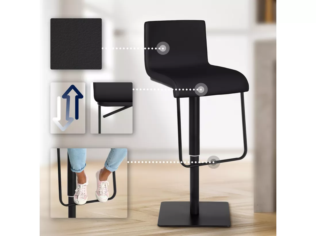 Lot de 2 Tabouret de bar - Similicuir & Noir - Noir - Limon