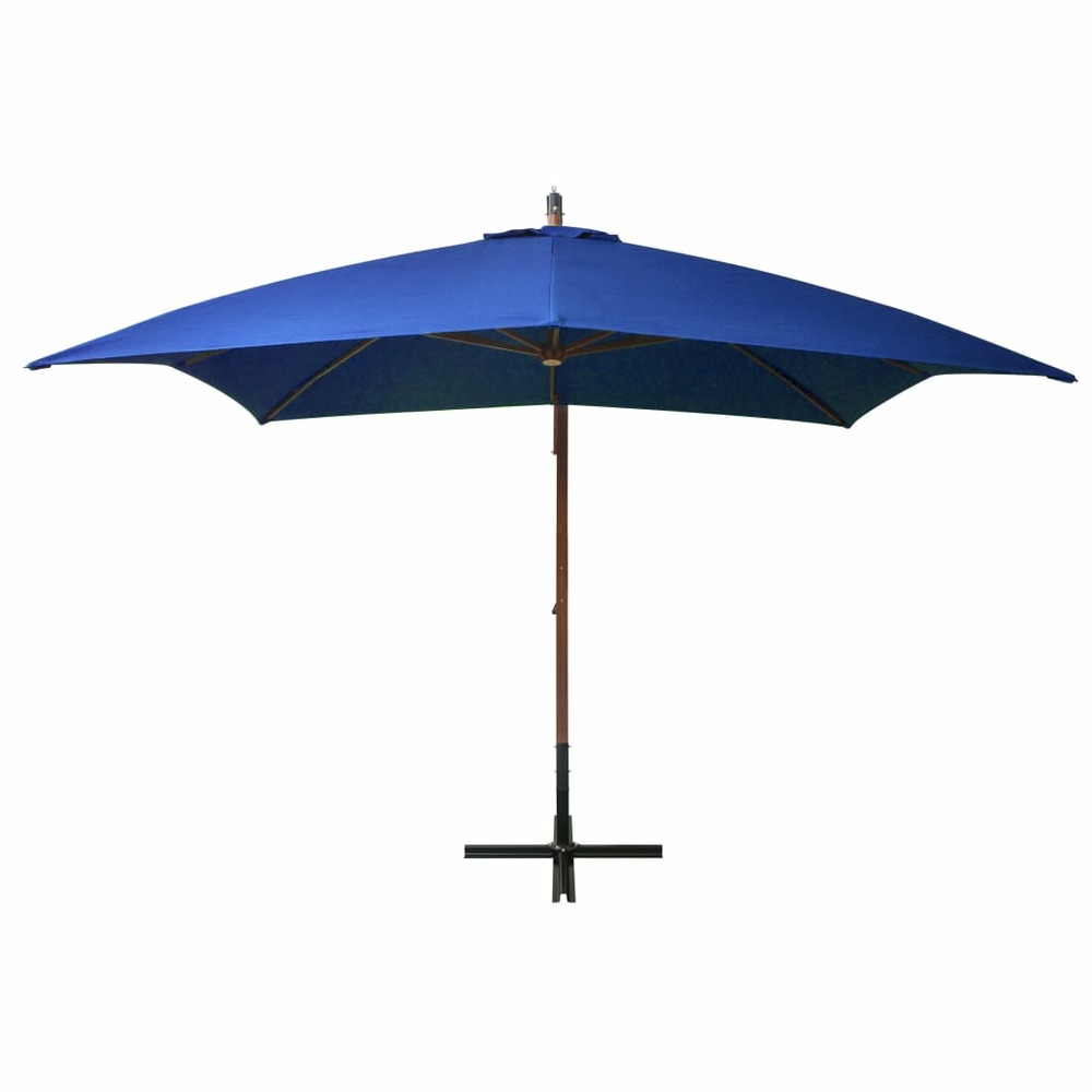 Parasol suspendu avec mât bleu azuré 3 x 3 m bois de sapin massif