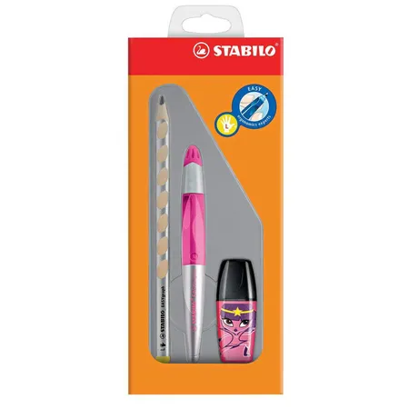 STABILO Schul-Set mit EASYgraph, EASYoriginal, BOSS MINI Heroes neonpink/metallic, Linkshänder