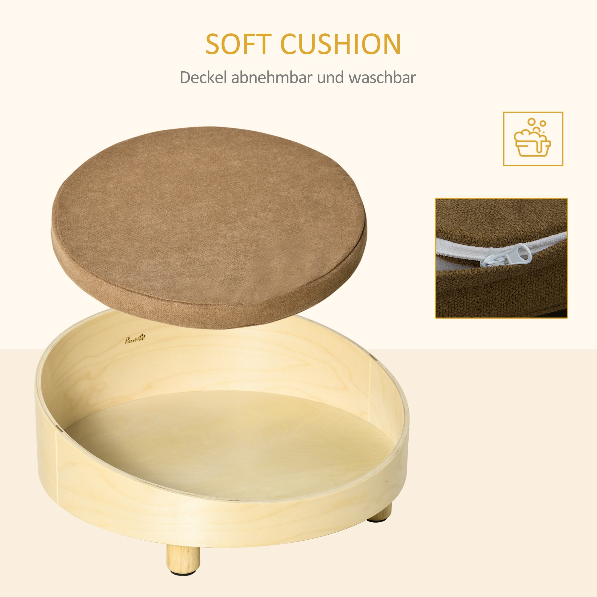 PawHut Hundebett mit Kissen natur 59L x 59B x 23,5H cm