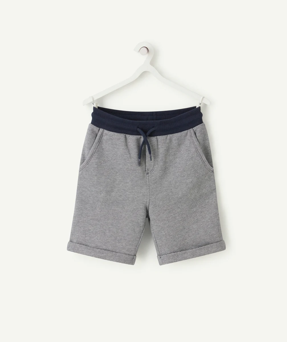 BERMUDA GARÇON EN COTON RAYÉ BLEU ET BLANC