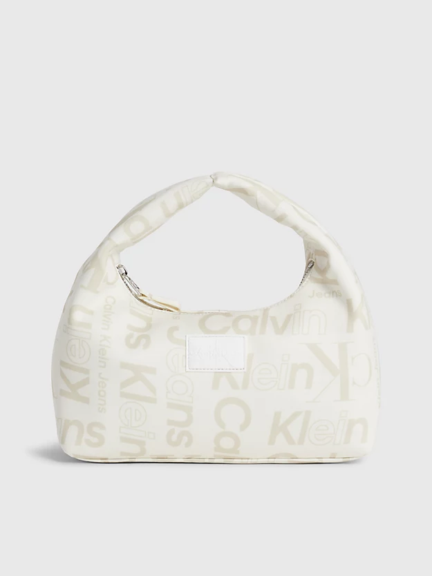Bolsa de ombro infantil com estampa do logotipo por toda a peça