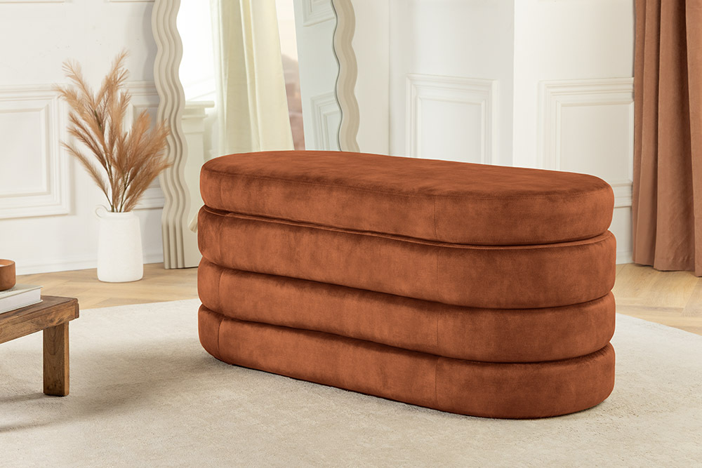 Extravagante Polsterbank VOGUE 115cm rost braun Samt Sitzbank mit Stauraum