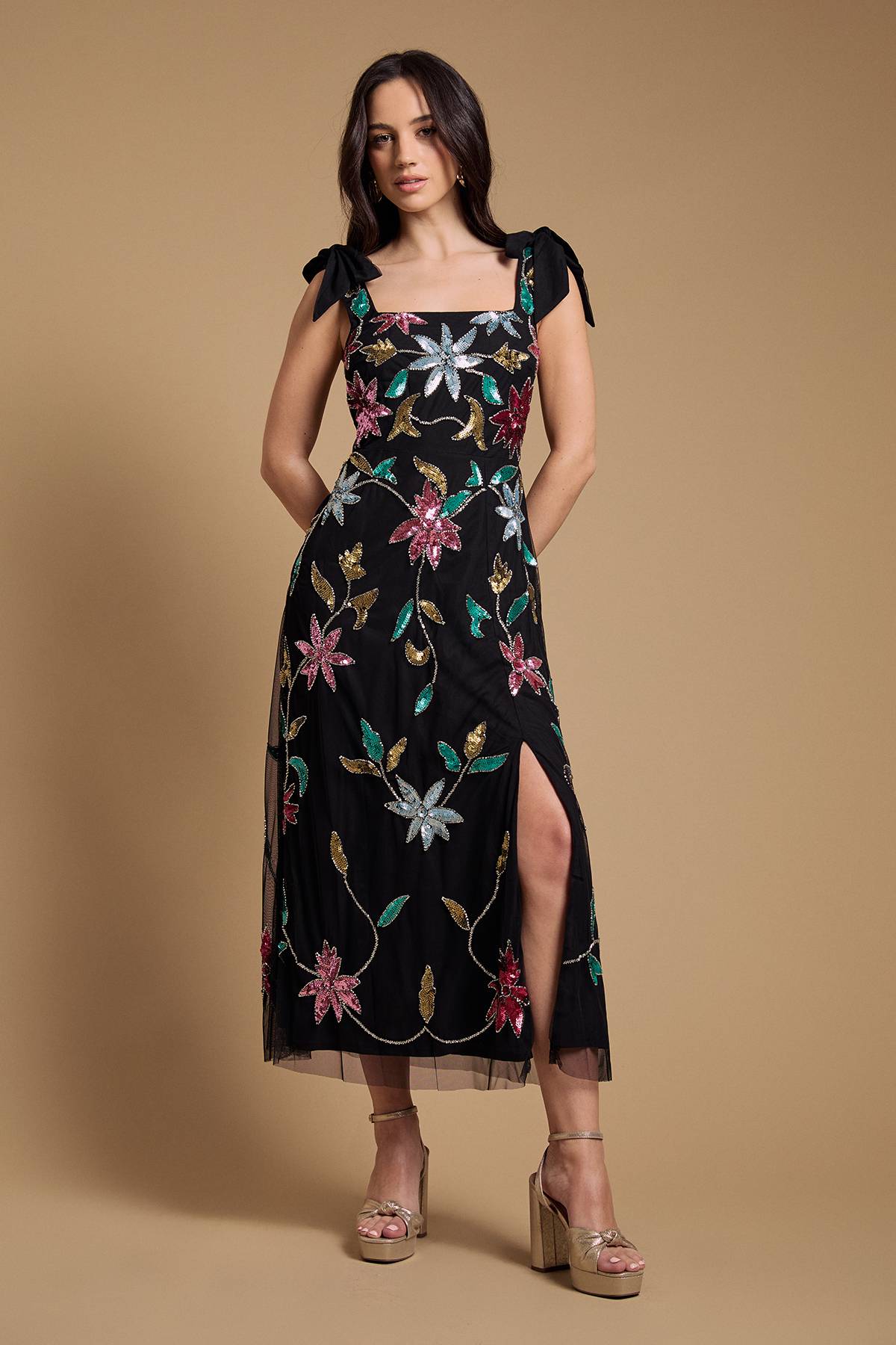 Oasis Robe Midi Fendue à Ornements Floraux