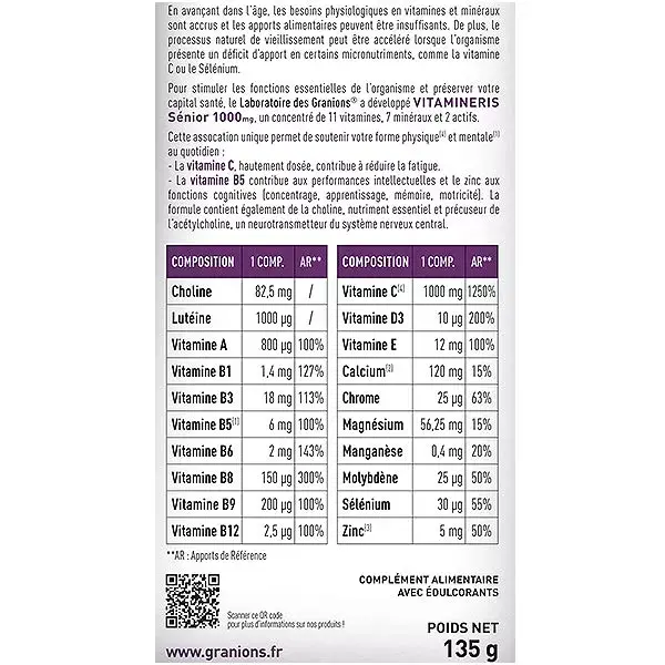 Granions Vitamineris Senior 1000mg + Vitamina C, Colina - 30 comprimidos