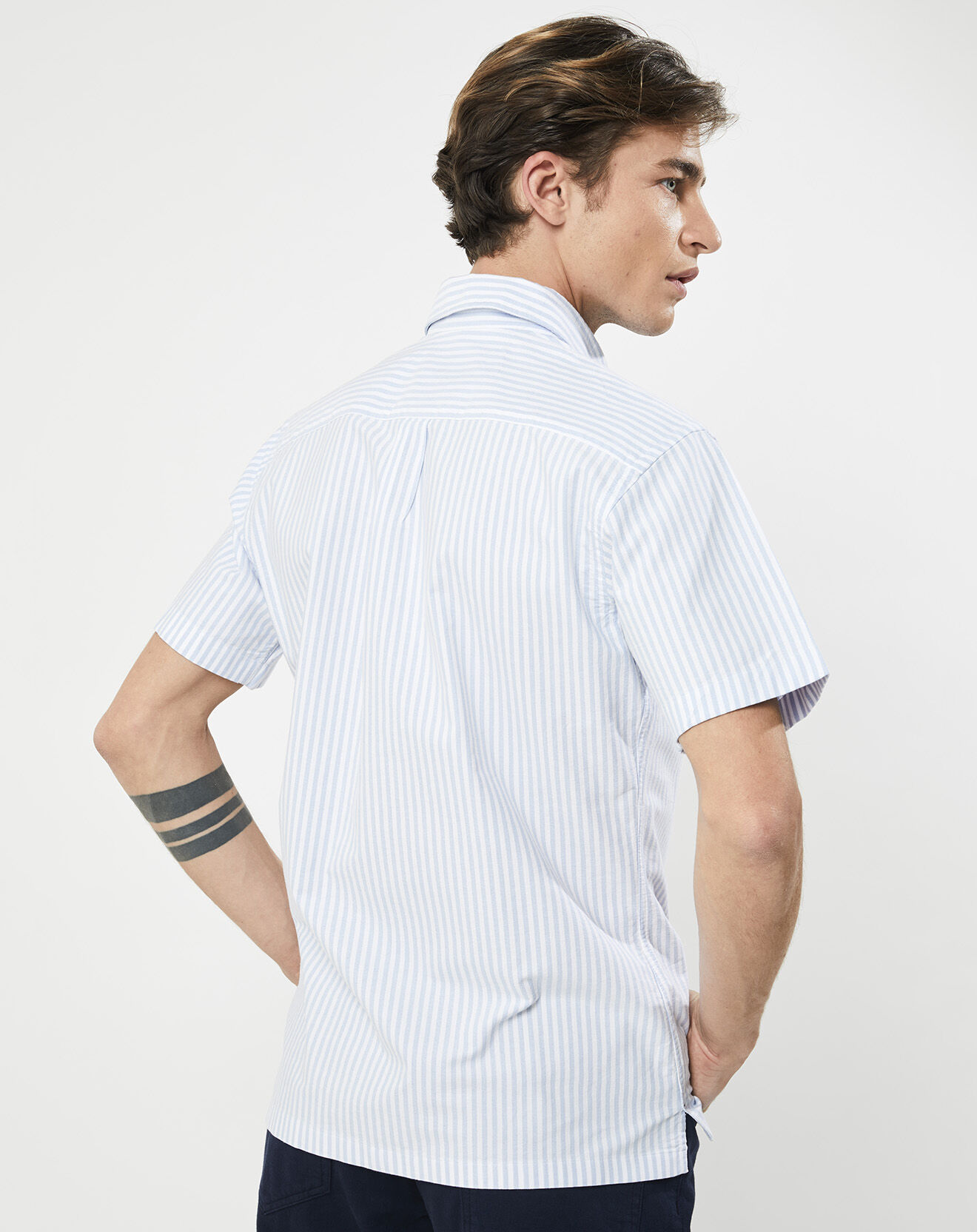 Hackett London Chemise en coton épais Slim Fit Bat Oxford à rayures bleu ciel