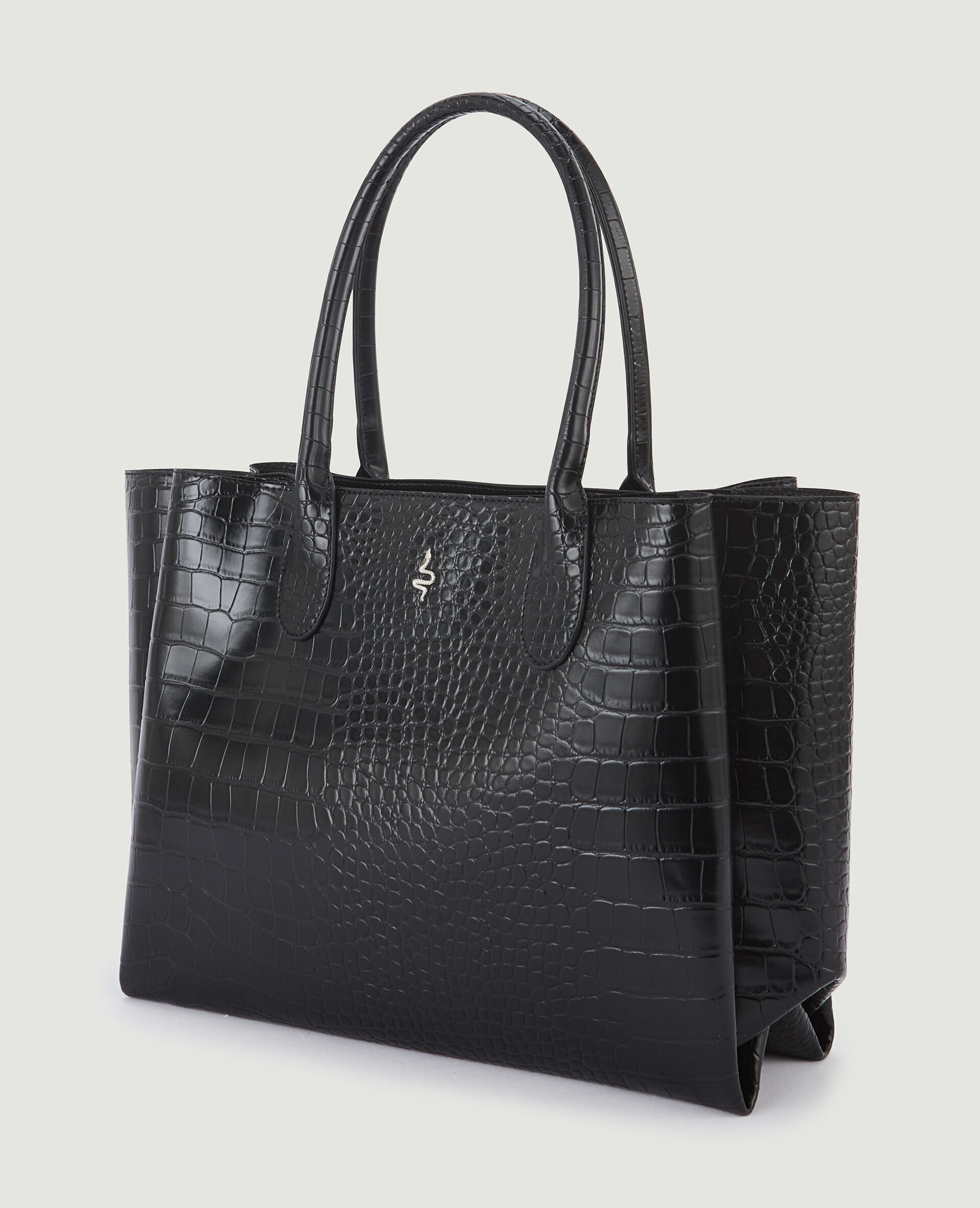 Grand cabas en simili effet croco - Noir