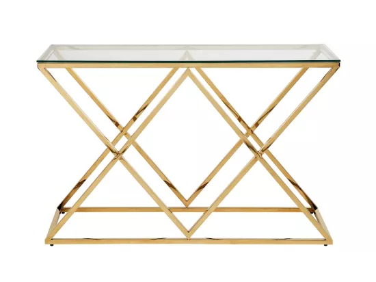 Console CHARLOTTE de Pascal MORABITO - Verre trempé et acier - Doré