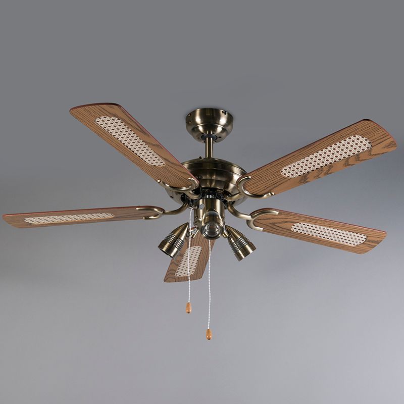 Plafondventilator brons met hout 110cm 3-lichts met trekschakelaar - Mistral