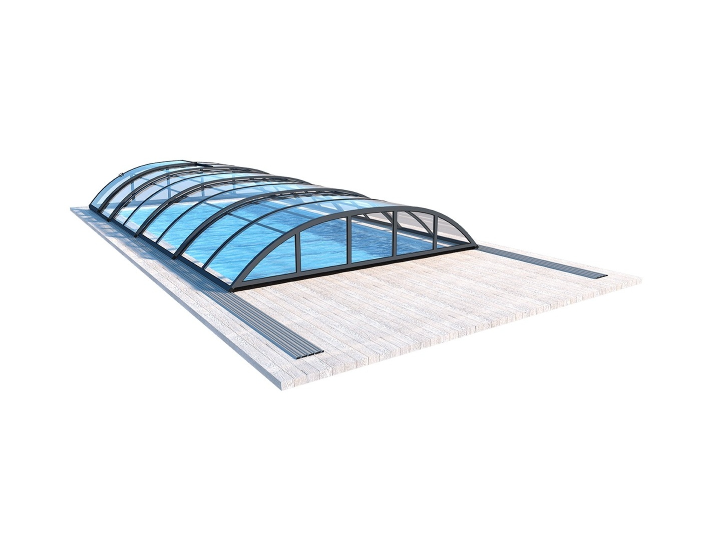 Abri de piscine horizon - 6,47x3,50 m - polycarbonate massif 3 mm - couleur ral7016 graphite
