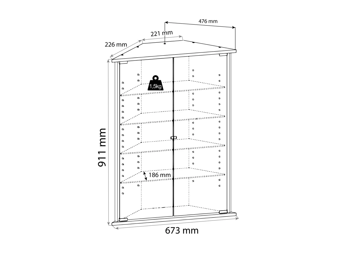 Bois Verre Vitrine d'angle Jecka L