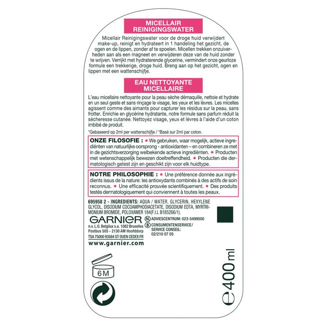 Garnier SkinActive Micellair Reinigingswater Droge Huid 400 ML