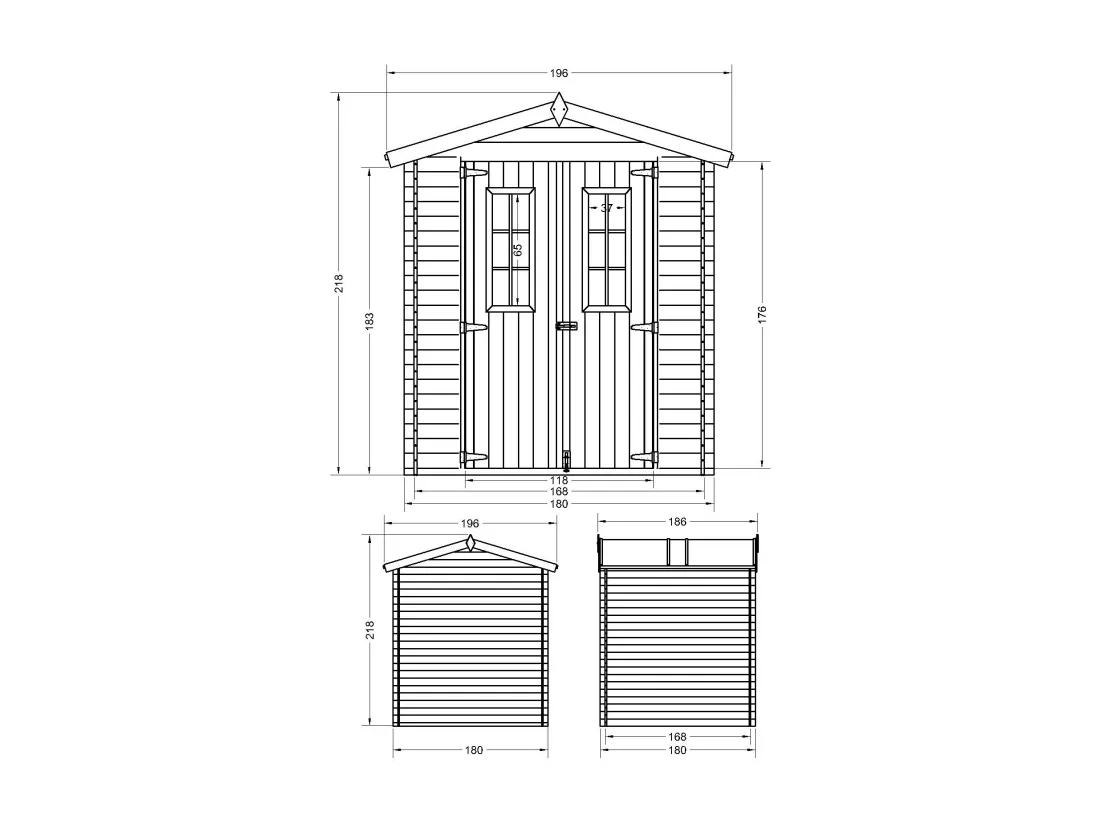 Abri de jardin en bois AVEC SOL TRAITÉ - I186xL196xH218 cm/ 2,82 m2 - TIMBELA M320C+M320G