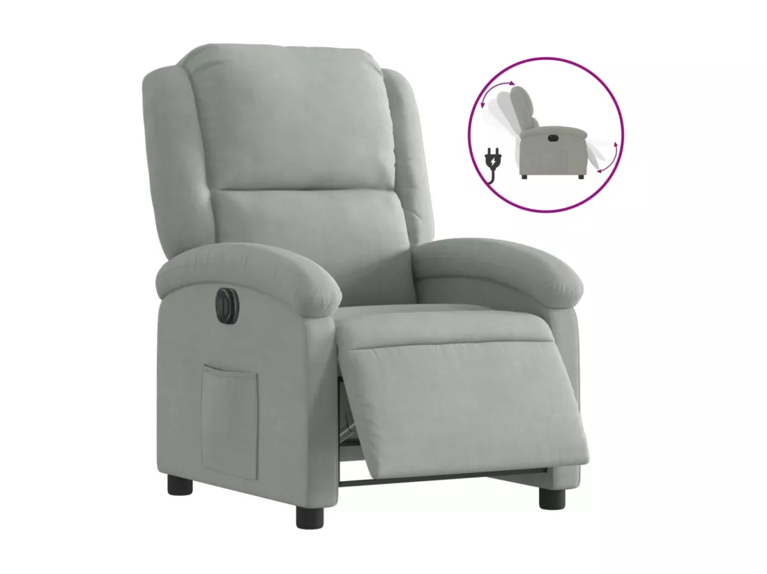 Fauteuil inclinable électrique gris clair velours